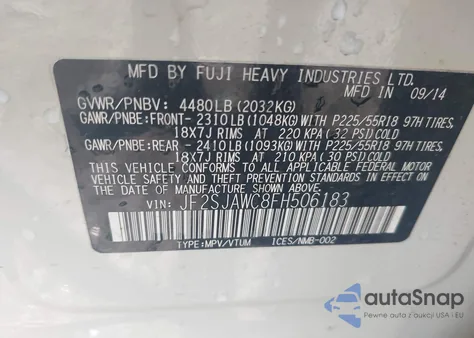 2015 Subaru Forester 2.5I Touring from USA, damaged, VIN JF2SJAWC8FH506183